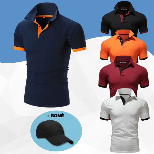 Kit 5 Camisas Gola Polo Algodão Piquet Premium + Boné